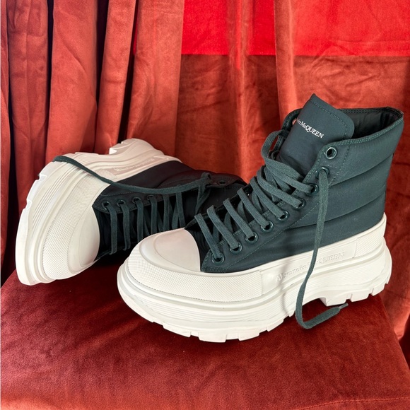 Alexander McQueen Shoes - Alexander McQueen High-Top Platform Sneakers-Dark Slate (Size 8)